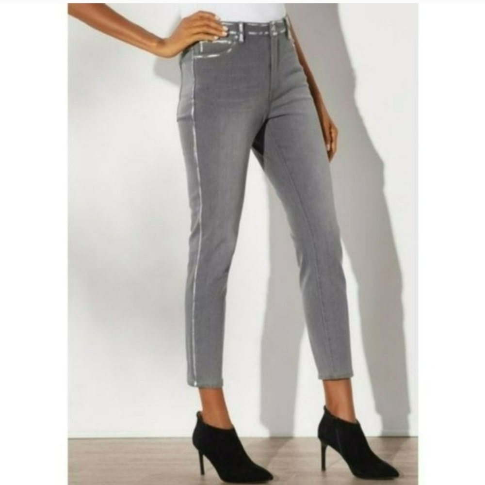 Soft Surroundings Grey Foil Skinny Ankle Jean Sz 6